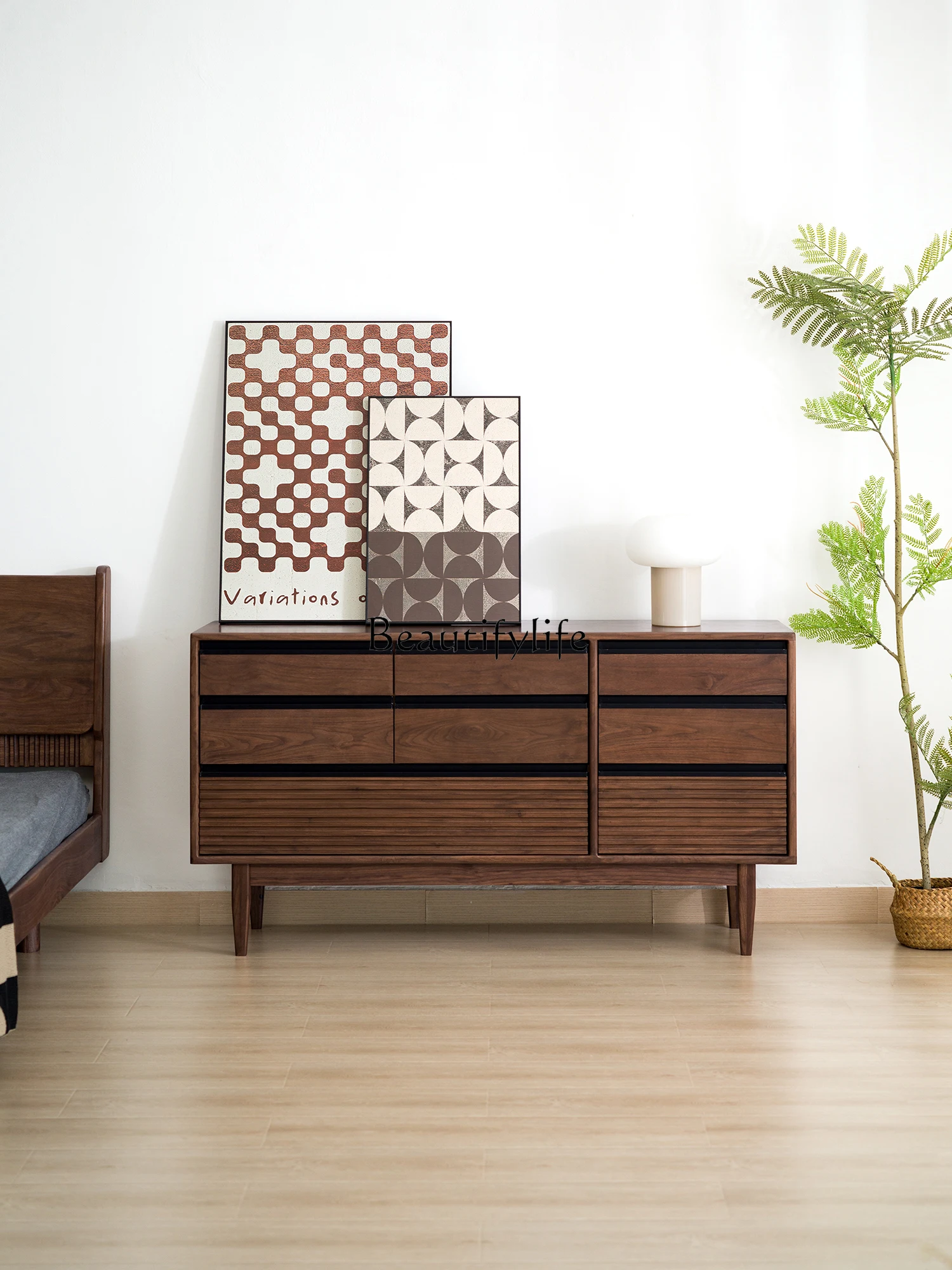 North American black walnut eight-bucket cabinet solid wood locker drawer storage Nordic Japanese modern simplicity