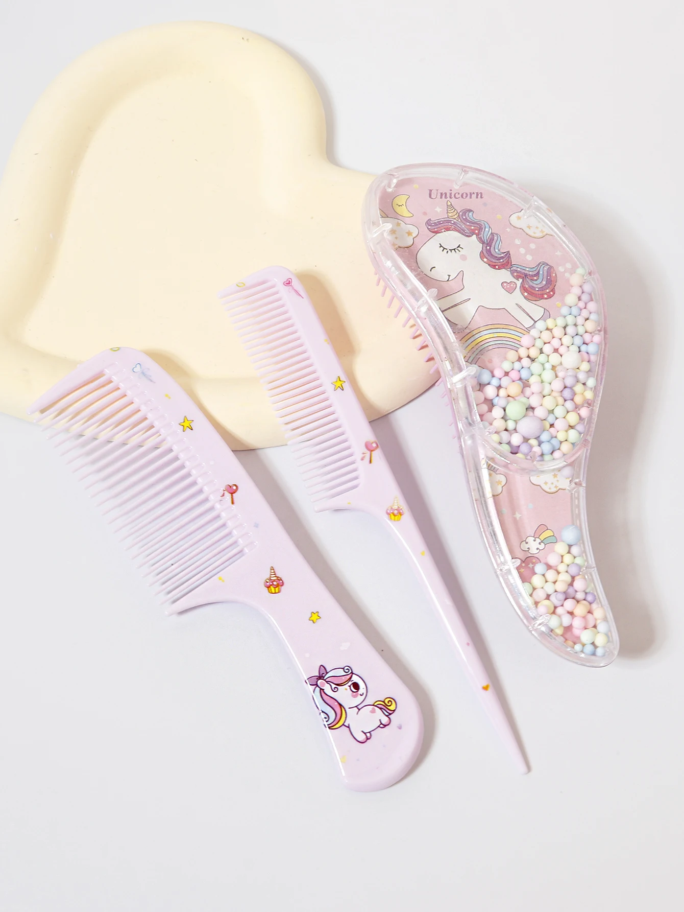 3-teiliges Cartoon-Kamm-Set, Nass- und Trockenanwendung, Haarstyling, geeignet für jede Haartyp, Geschenkset, speziell für Echthaarperücken – Detail 5