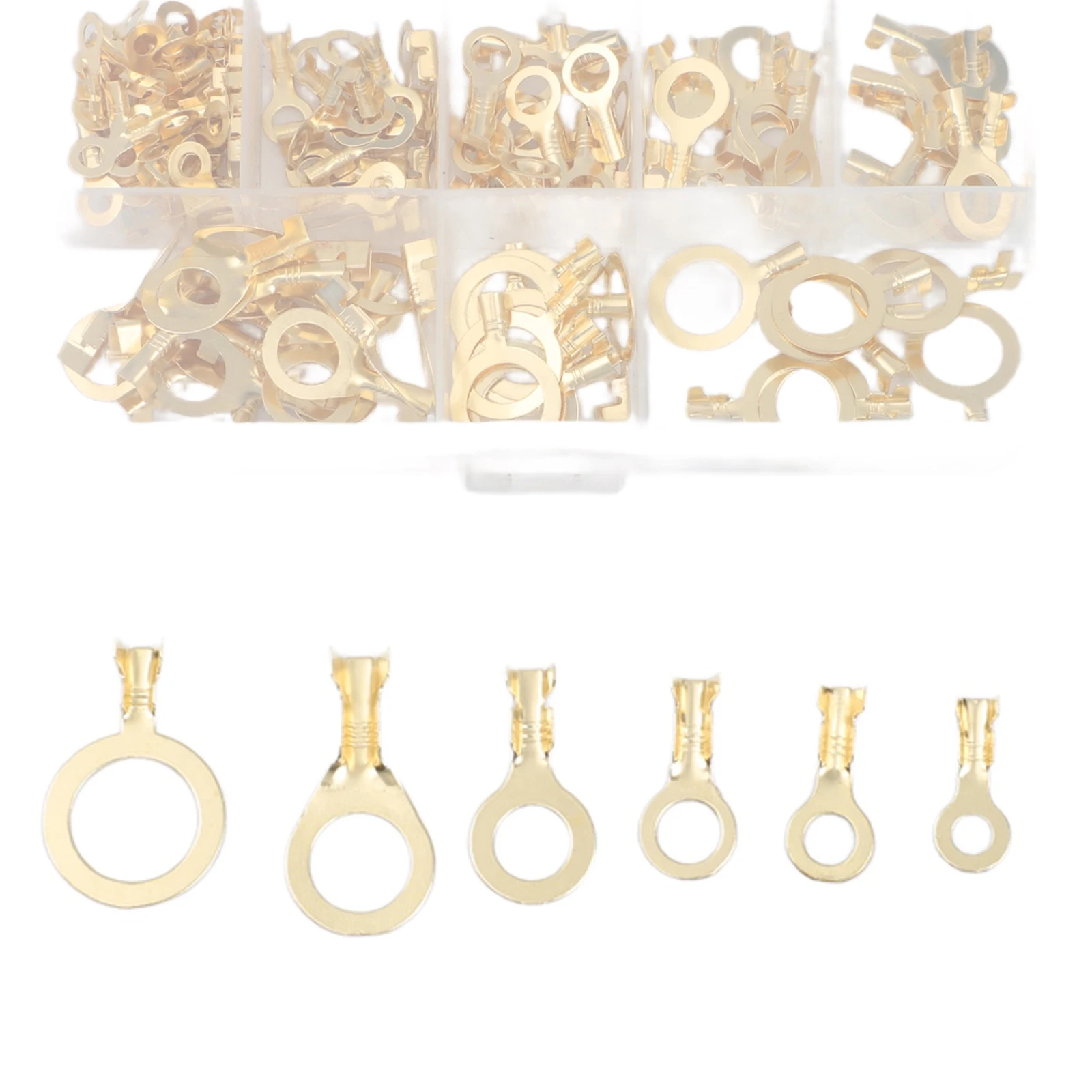 150PCS Brass Ring Cable Lug Set with M10 Sizes and Transparent Storage Box for Electrical Wire and Cable Terminating