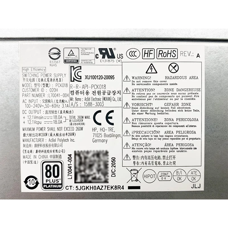 Imagem -03 - Fonte de Alimentação Original para hp Prodesk Pck018 D19260p1a 600 g6 400 480 g7 mt 260w L70041004 L70041-001 Pa-22515hk Fast Ship