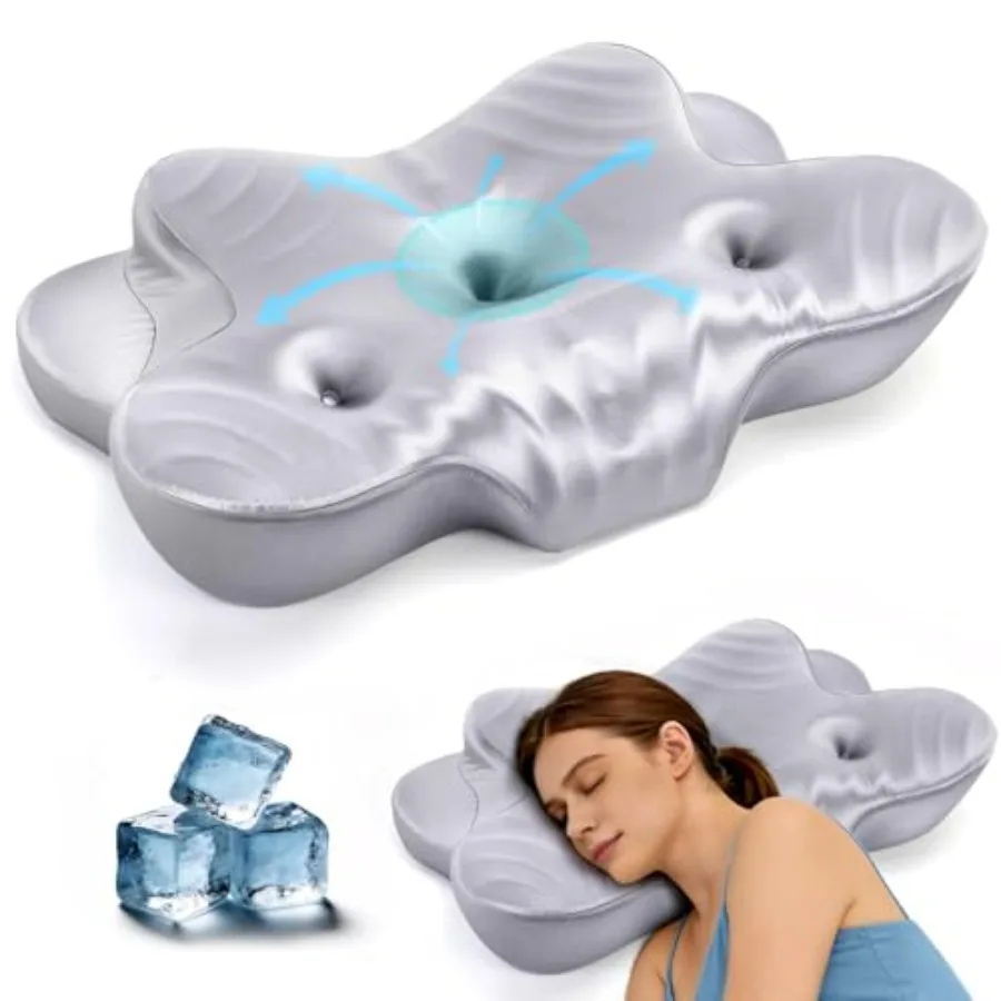 

Dual Ear Relief Zone Contour Pillow, Ice Silk Satin Cervical Memory Foam Pillow for Sleeping, Ergonomic Neck Support for Side,