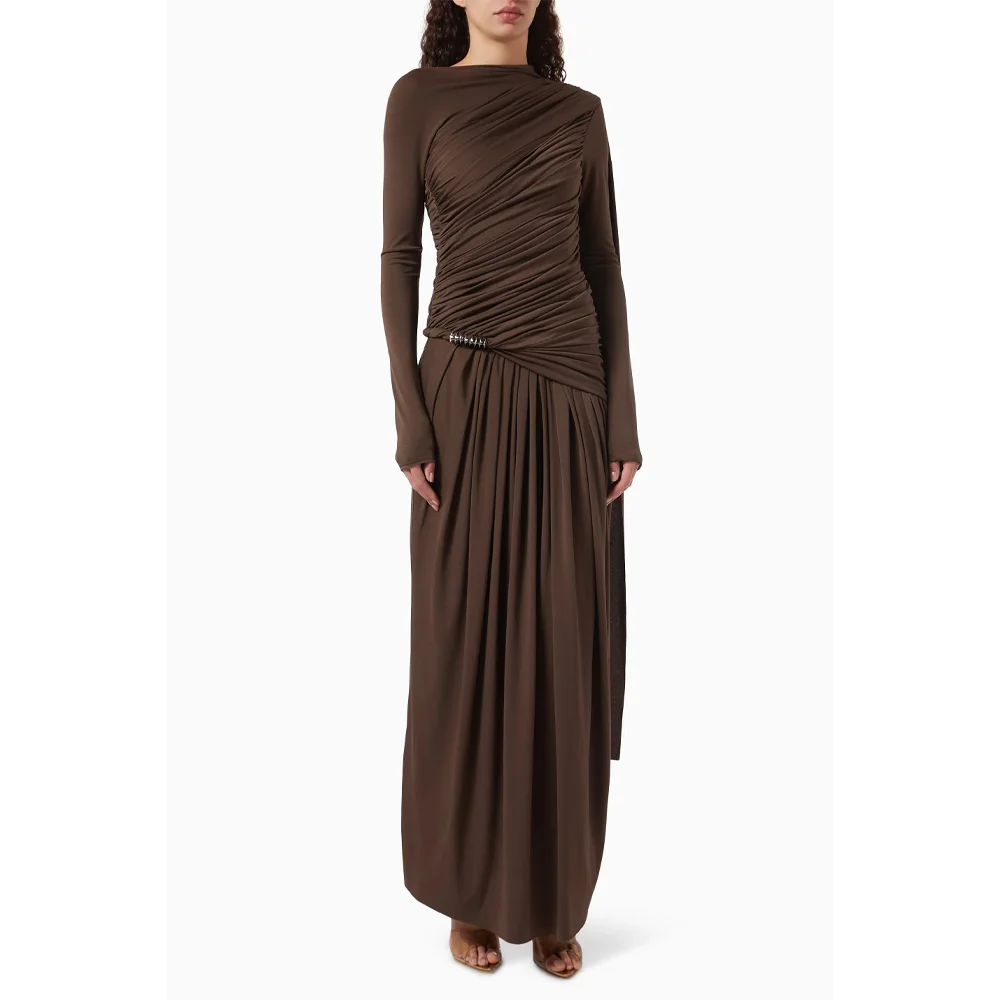 

Коричневое вечернее платье на заказ с длинными рукавами и плиссировкой до щиколотки, прямое вечернее платье Ид аль-Фитр, платье для выпускного вечера по индивидуальному заказу