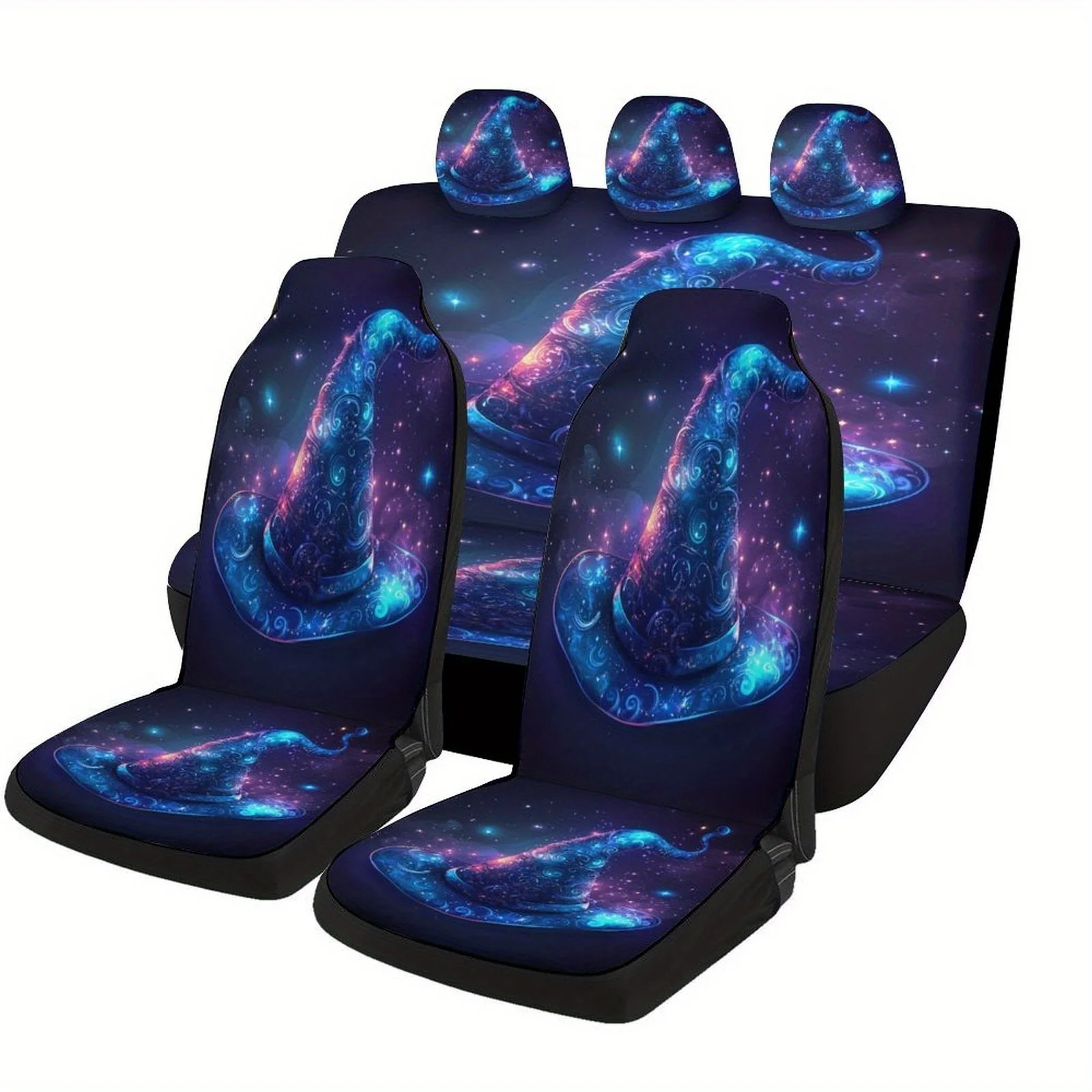 Magical Witch Hat Themed Car Seat Cover Set For Most Cars, Fashion Personalized Novelty Car Seat Protector Covers Full Set, Univ