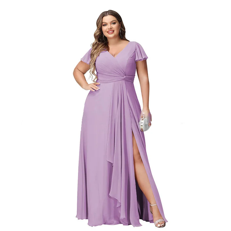 Personalize plus size fenda uma linha chiffon manga curta fora do ombro vestidos de dama de honra festa de casamento formal baile de formatura rendas até