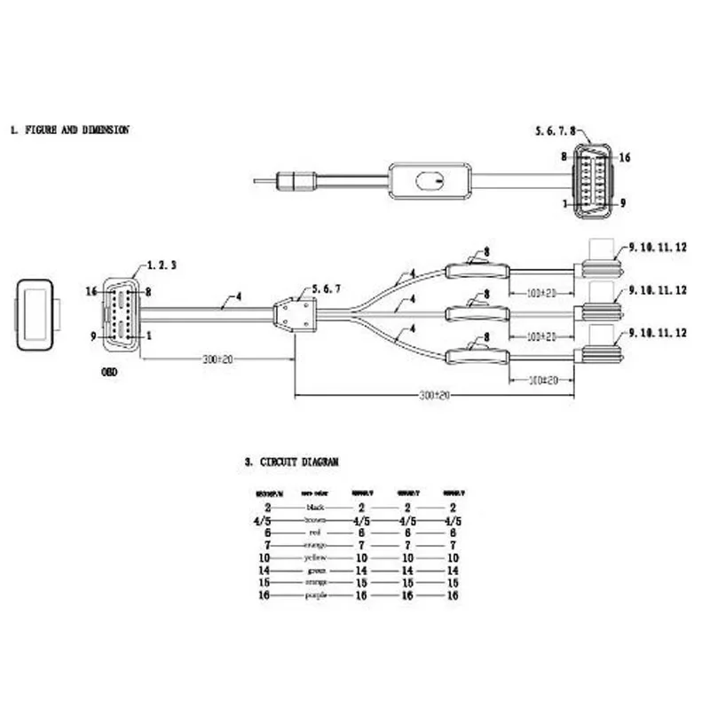 Universal Elbow 16 Pin M/F Male To OBD2 3 in1 Connector Three Female 16PIN OBD Port Extension Cable with Switch for Car Scanner