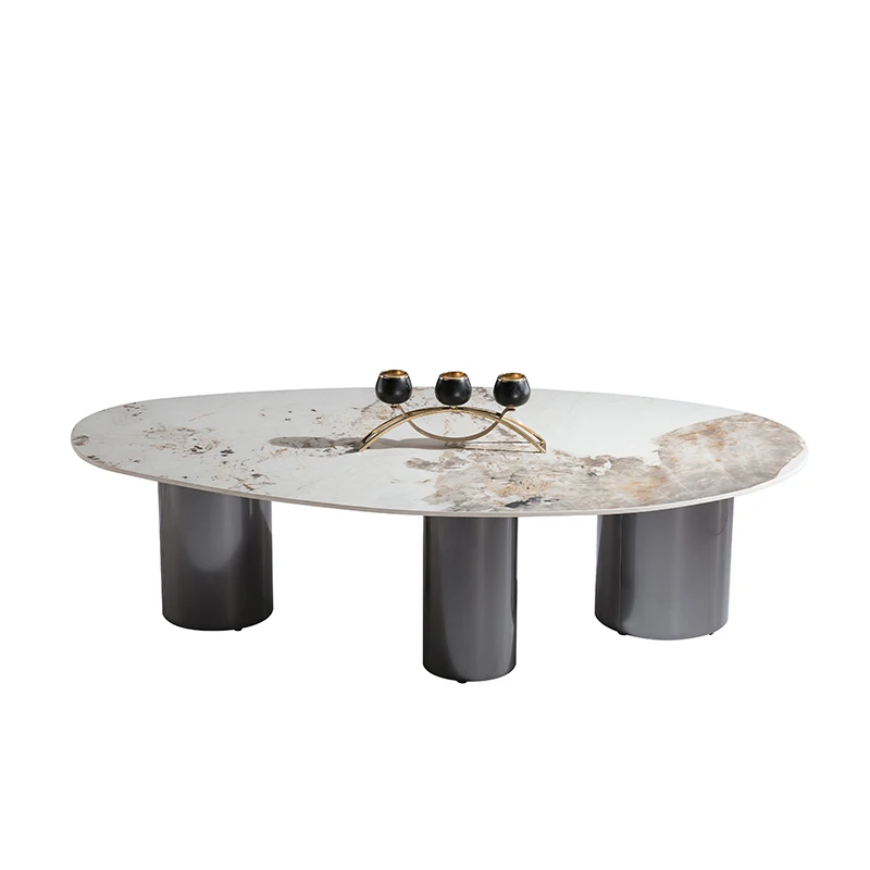 # Nordic Style Modern Minimalist Durable Slate White Sintered Stone Elliptical Living Room Coffee Table