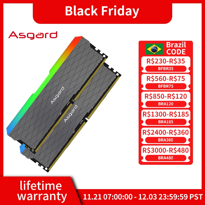 Asgard W2 DDR4 RGB RAM 8GX2 16G 32G 3200MHz Stunning Lighting Dual Channel DIMM Memoria Ram 1.35V  DDR4 RGB RAM for Desktop