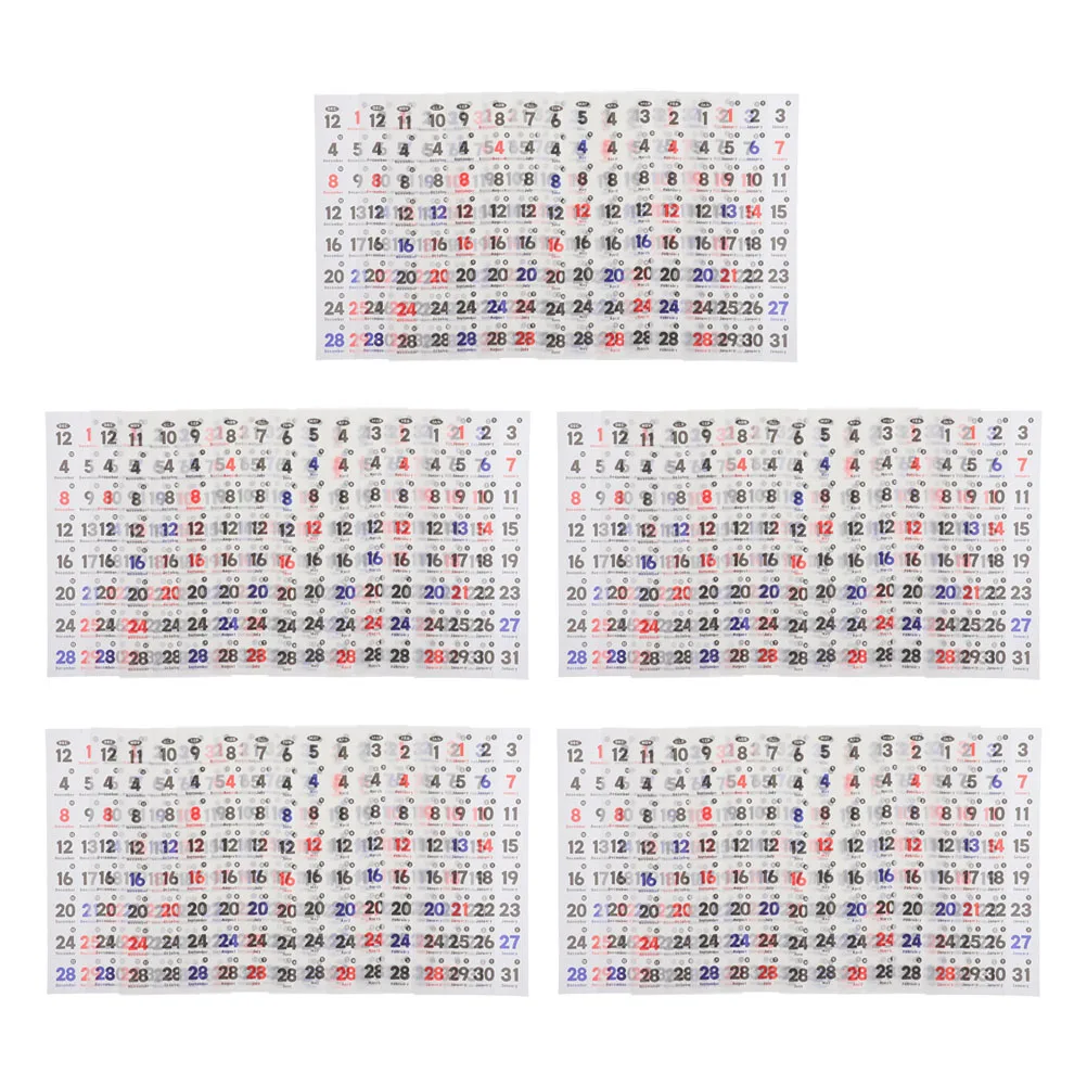 

5Sets Date Stickers Tearable Washi Paper Removable Calendar Labels for Office Home School Daily Planner Journals
