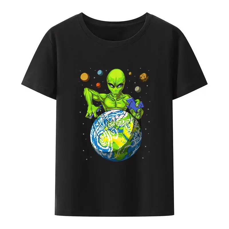 Espaço estrangeiro marionetista clássico modal impressão camiseta roupas masculinas confortável respirável camisa verão manga curta hipster topos