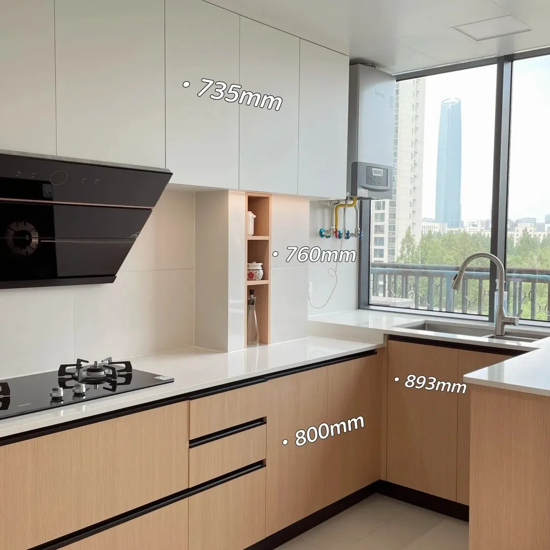 %YUBAI Modern Minimalist Pine Wood Grain Luxury Custom Water Resistant Multi-Functional Kitchen