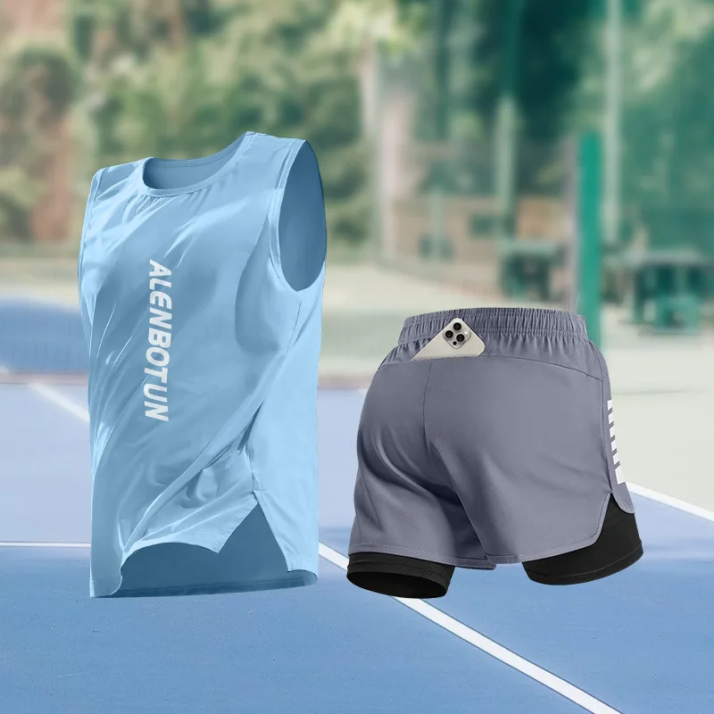 Men Running Sports Set Summer New Arrival Marathon Training Fitness Outfits Professional Quick Dry Basketball Tank Top And Short