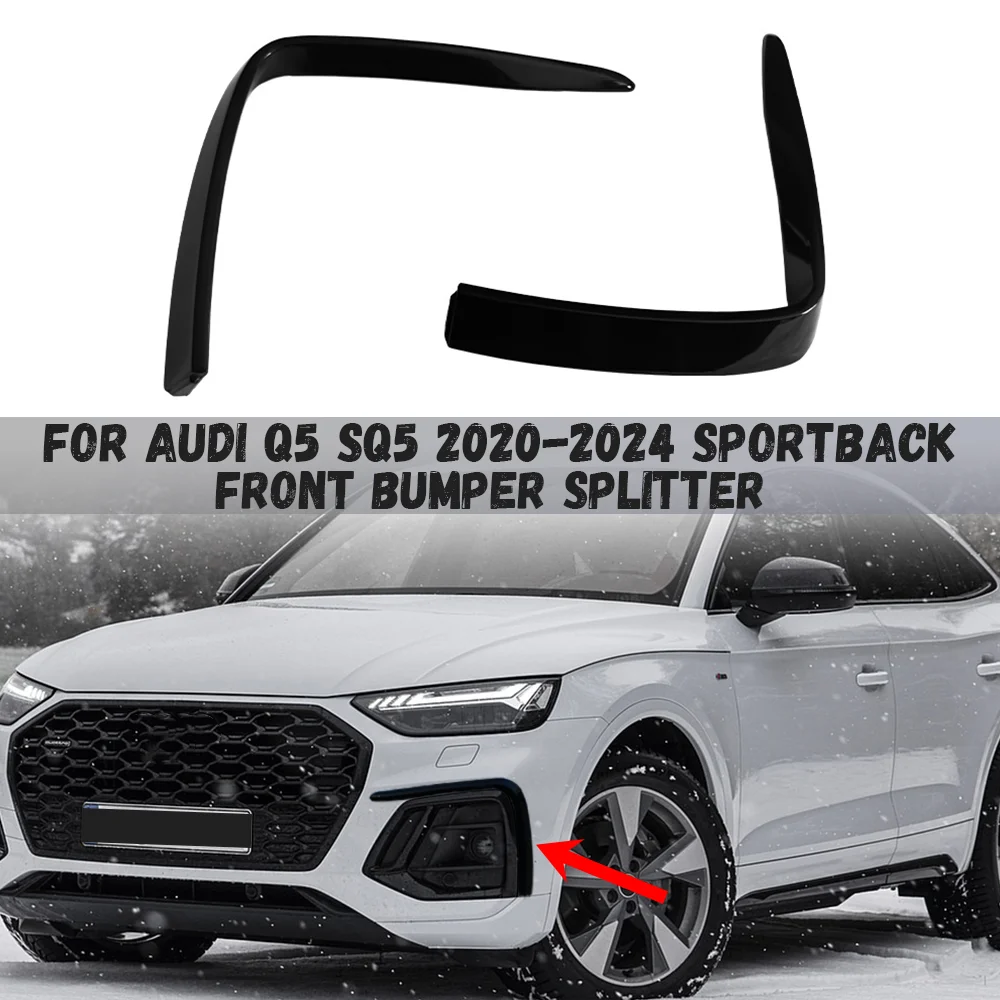 Front Bumper Lip Fog Light Wind Knife For Audi Q5 SQ5 2020 2021 2022 2023 2024 Sportback Car Fog Light Grille Hoods Trim