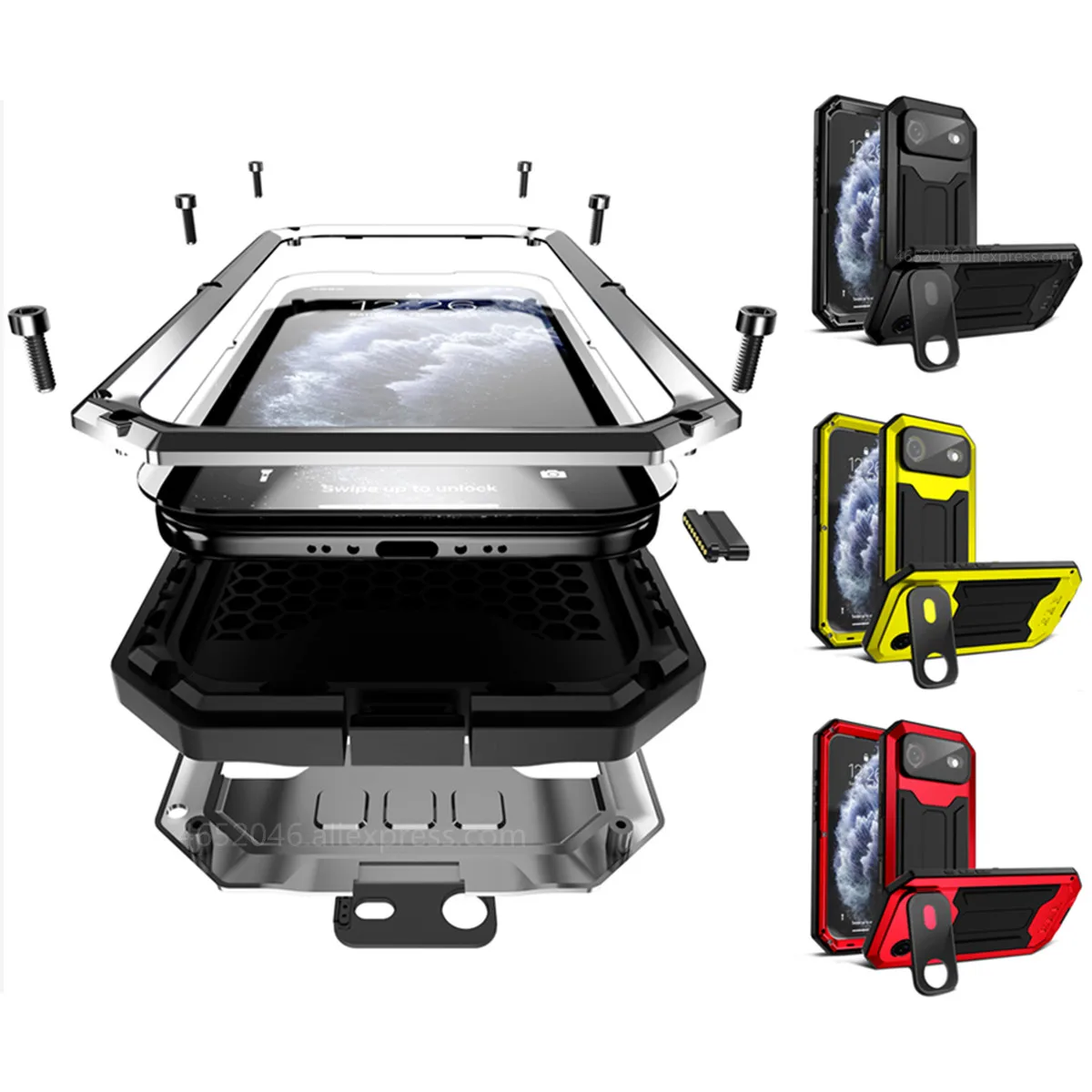 

360 Degree Heavy Duty Metal for iPhone 17 Pro Max Case Glass Lens Holder Protective Anti-fall Silicone Armor Cover for Phone Air
