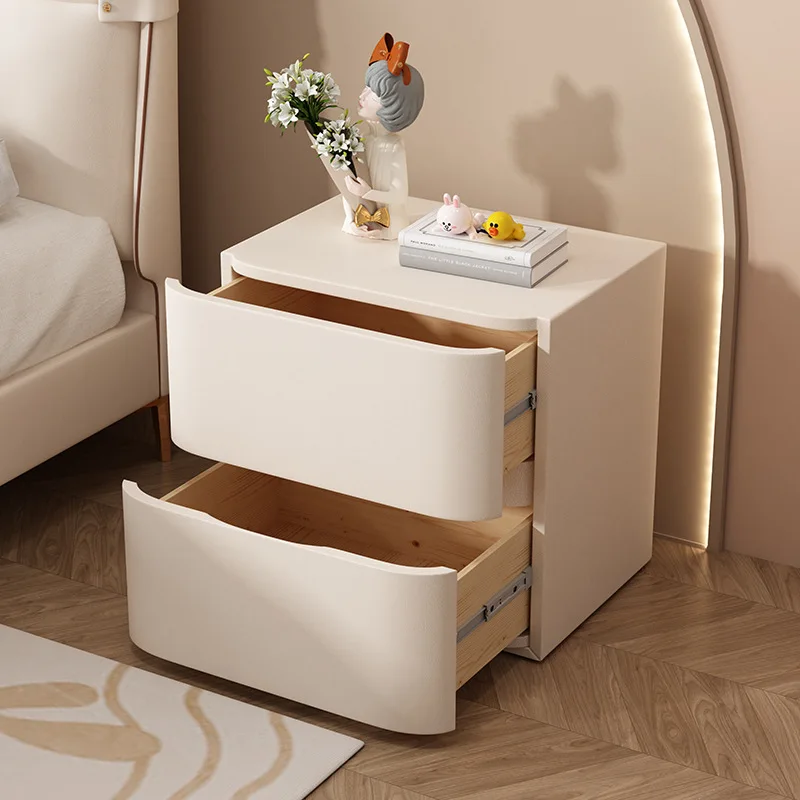 Light Luxury Storage Nightstands Bedroom Super-fine Leather Floor-standing Nightstands Solid Wood Furniture Nachtkastjes JTN