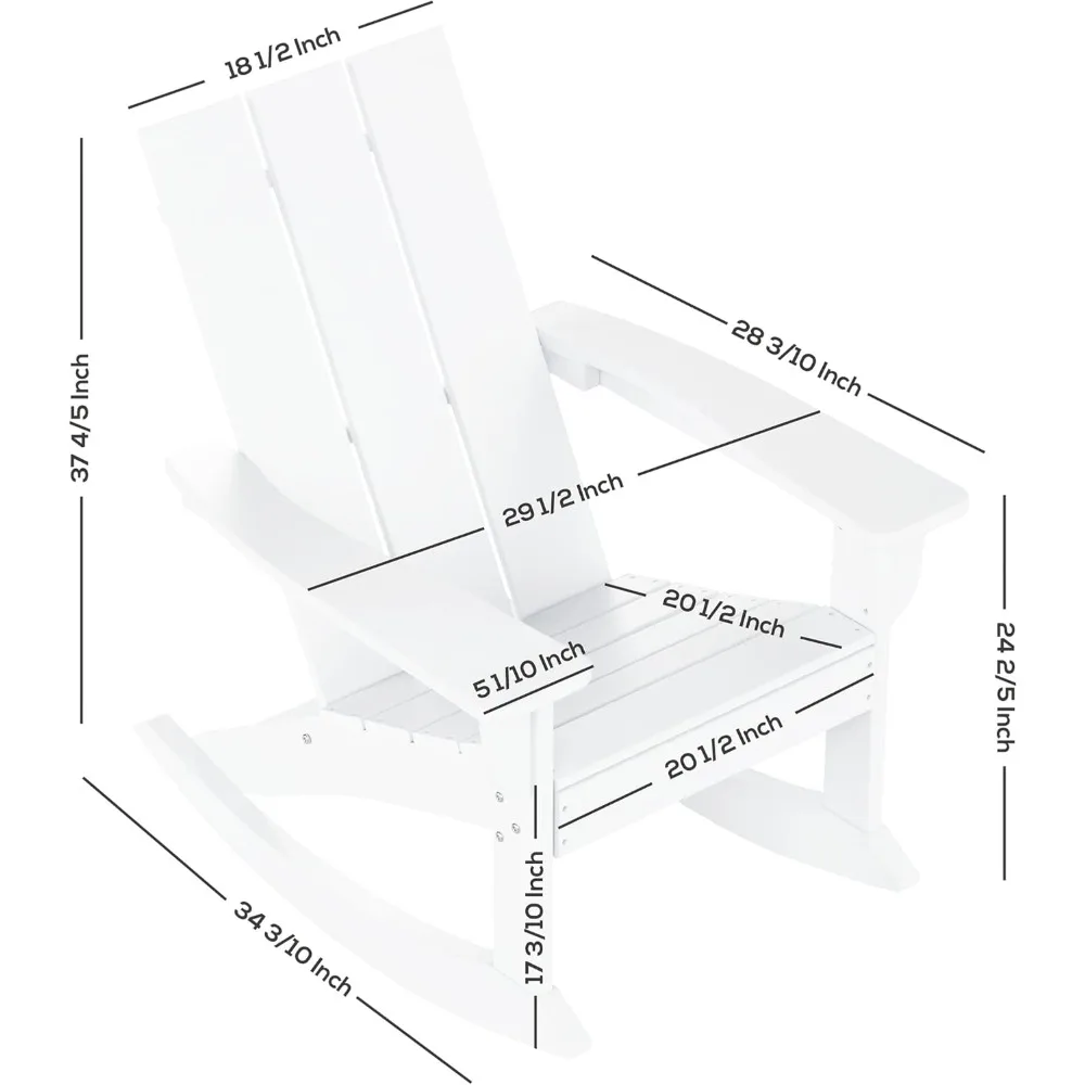 Zestaw 2 krzeseł bujanych na patio, odporne na warunki atmosferyczne, z polimerowego drewna, krzesło bujane adirondack, nowoczesne, w stylu farmhouse, białe krzesło bujane.