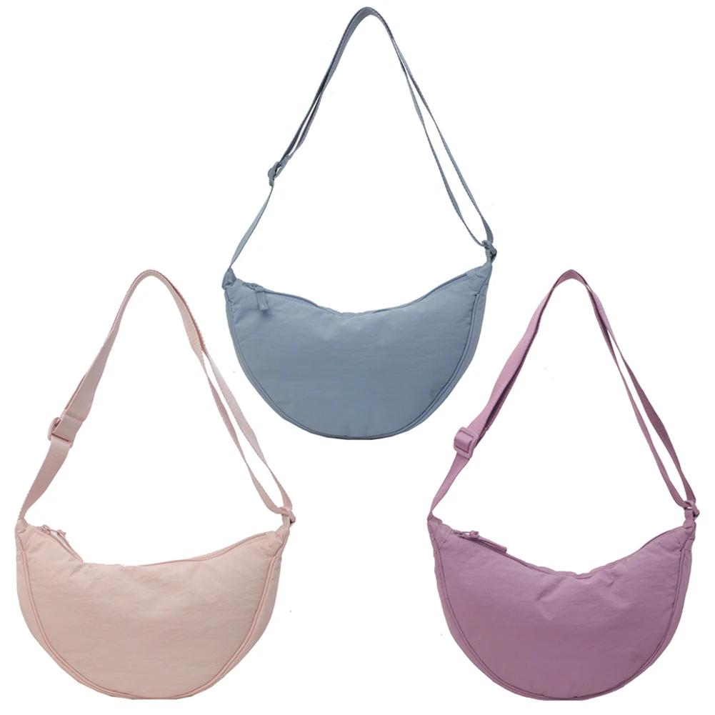 Women Half Moon Underarm Bag Solid Color Crossbody Crescent Bag Simple Satchel Bag Adjustable Strap for Vacation Party