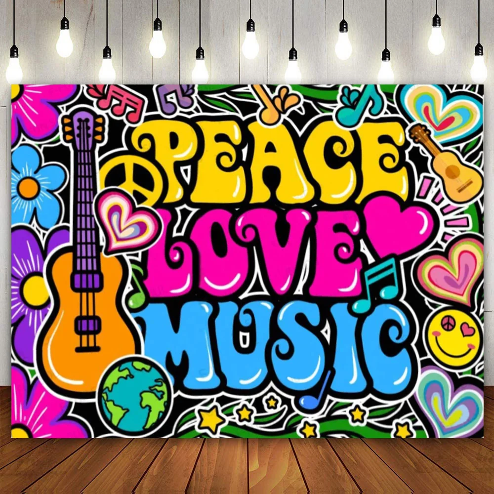 

Peace and Love Hippie Psychedelic Music Guitar Symbol 60's 70's Birthday Party Decoration Banner Poster Background 1950s 1960s