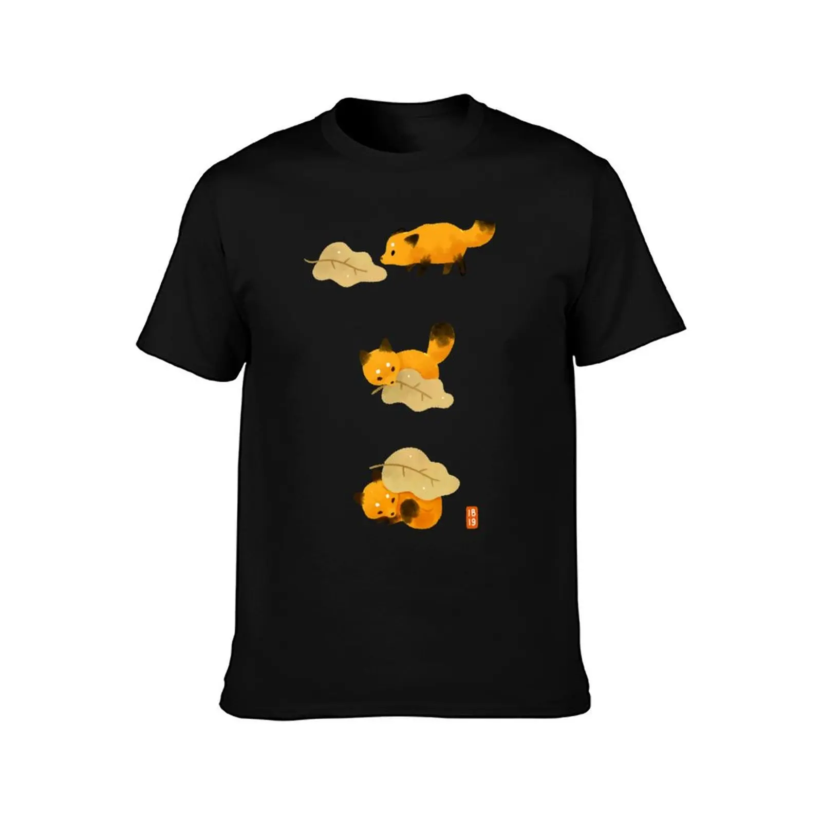 Fox and leaf blanket T-Shirt Summer Casual Cotton Tee Oversized Streetwear Tops Vintage Graphic Print Loose Fit Short Sleeve
