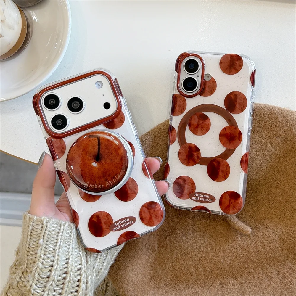 Korea ins Kawaii Cartoon Cherry Magnetic stand Phone Case For iPhone 18 Pro Max 18 Pro 17 16 15 Hard Cute Shockproof Cover Funda