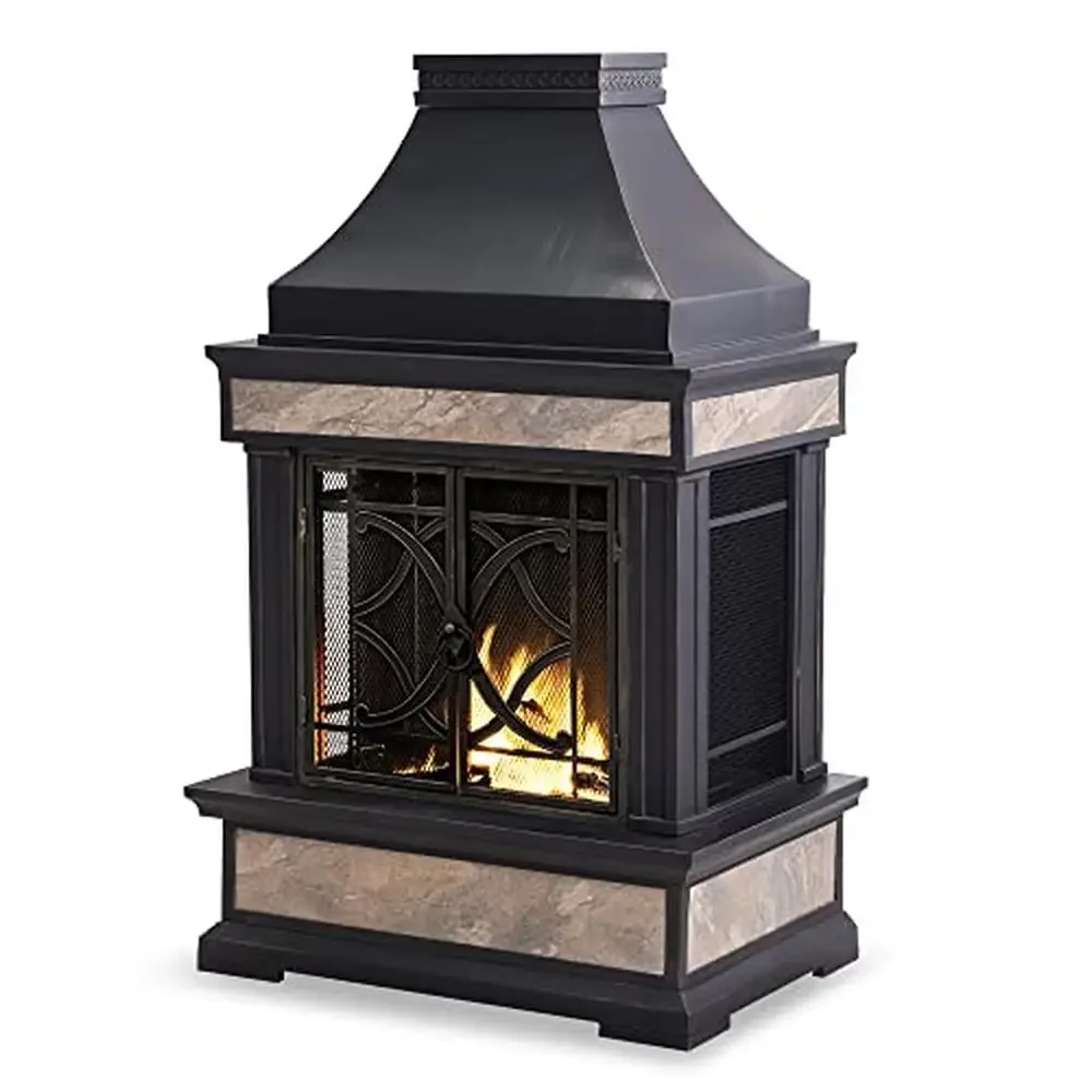 

Outdoor Steel Fireplace Chimney Black Spark Screen Wood Burning