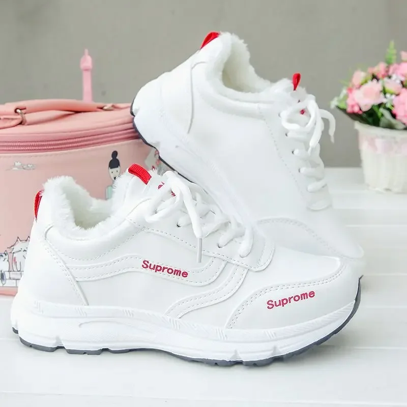 2022 New Spring Women's Sneakers Versatile Running Shoes Winter Fleece-lined Cotton Casual White Shoes Eva Insole Rubber Upper