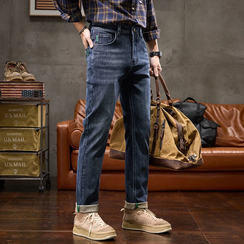 

Теплые джинсы из хлопка на подкладке, мужские аутлеты, оригинальные товары с шерстяным покрытием, осенне-зимние прямые джинсы