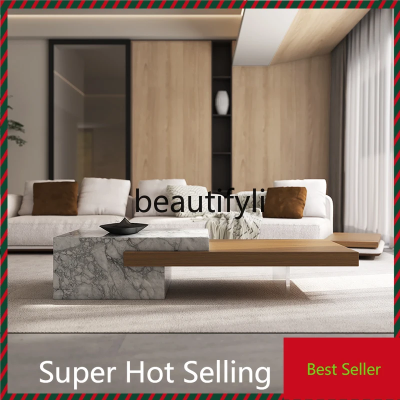 

Natural marble acrylic coffee table TV cabinet combination living room designer Nordic minimalist style G1218