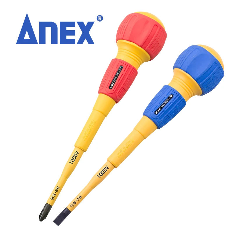 Chave de Fenda Eletricista Isolada Anex Chave de Cabeça Chata Ponta Fina Compatível Phillips Compatível 1000 v Fabricado no Japão
