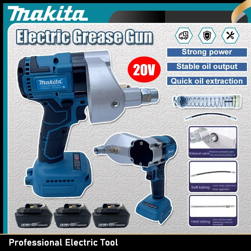 

Бесщеточный электрический шприц для смазки Makita, высоконапорный инжектор для смазочного масла, шприцы для смазки, совместимые с аккумулятором Makita 20V.
