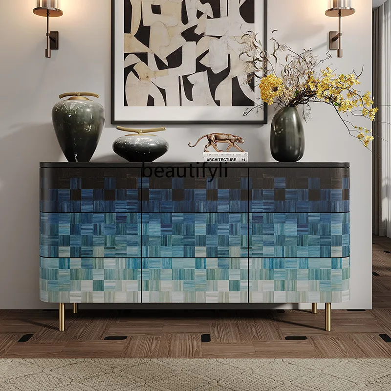 

Italian Style Light Luxury Solid Wood Chest of Drawers Bedside TV Cabinet Modern High-End Color Block Painted Entryway Cabinet