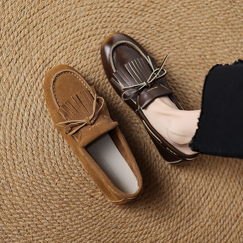 

Genuine Leather Cowhide Women Loafers,Fashion Slip-on Flats Tassel Women Shoes,Work Flats