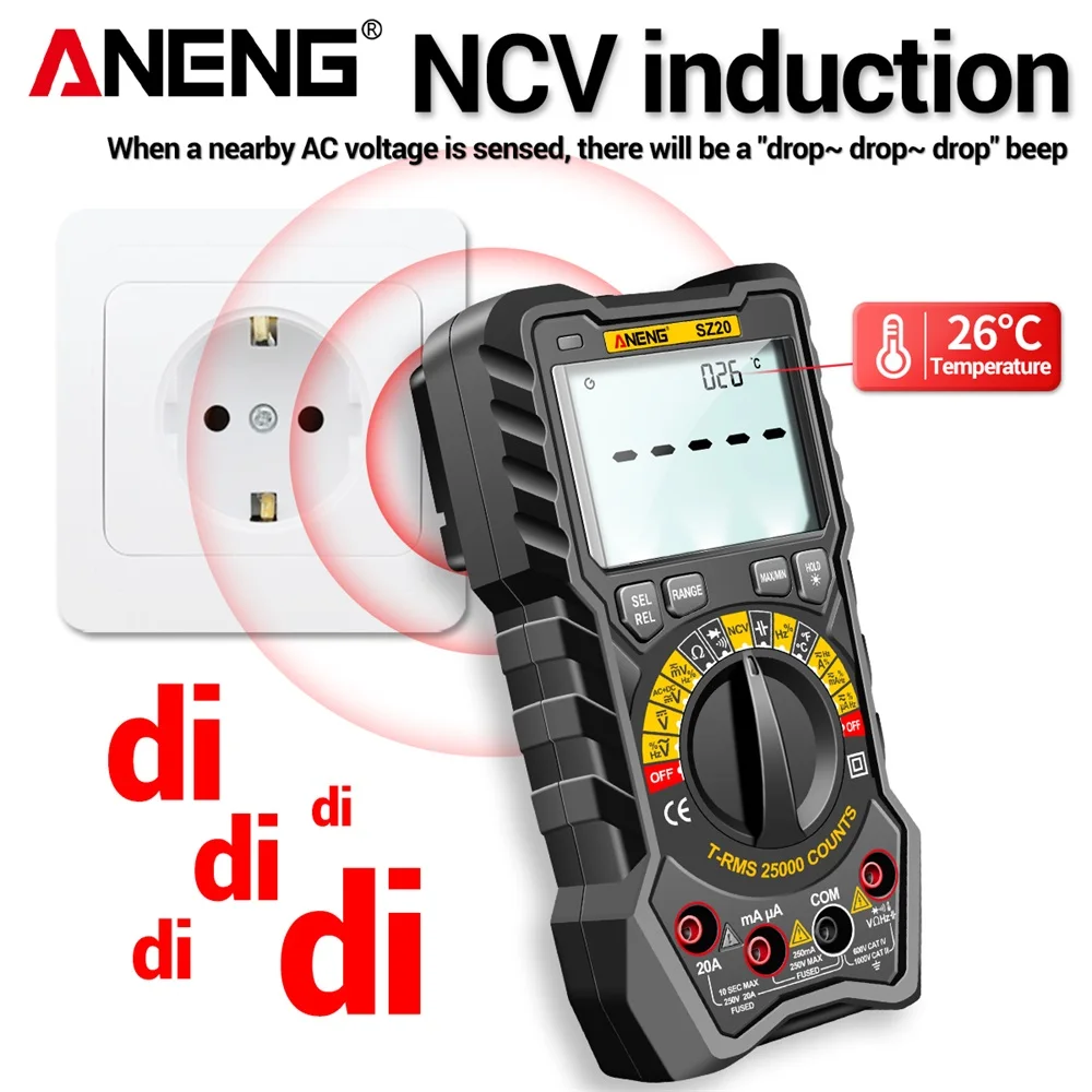 ANENG SZ20 25000 Counts Multimeter Smart Manual Range Meter NCV AC DC Ohm Hz Smart Manual Range Digital Multimetro Tester Tools