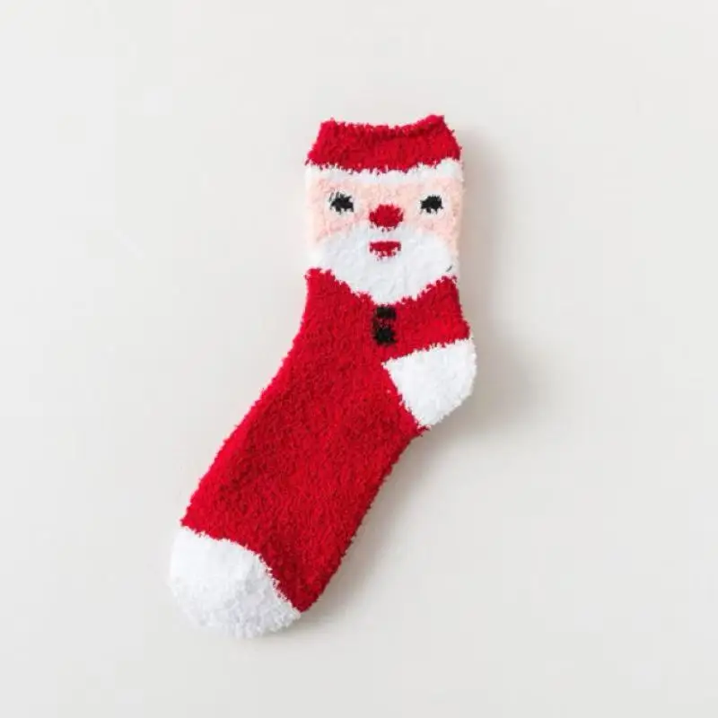 Зимнее и осеннее толстое полотенце, рождественские носки, красные и зеленые с Санта-Клаусом, праздничный подарок на Рождество и Новый год.