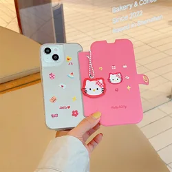 Sanrio Hello Kitty Pendant mirror pink flip Phone Case For iPhone 14 13 12 11 Pro Max Case Cute Luxury cartoon Shockproof Cover