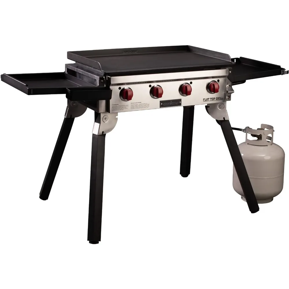 

Portable Flat Top Grill 600 - Portable Outdoor Gas Grill with Griddle Grease Drain & Pre-Seasoned Surface -