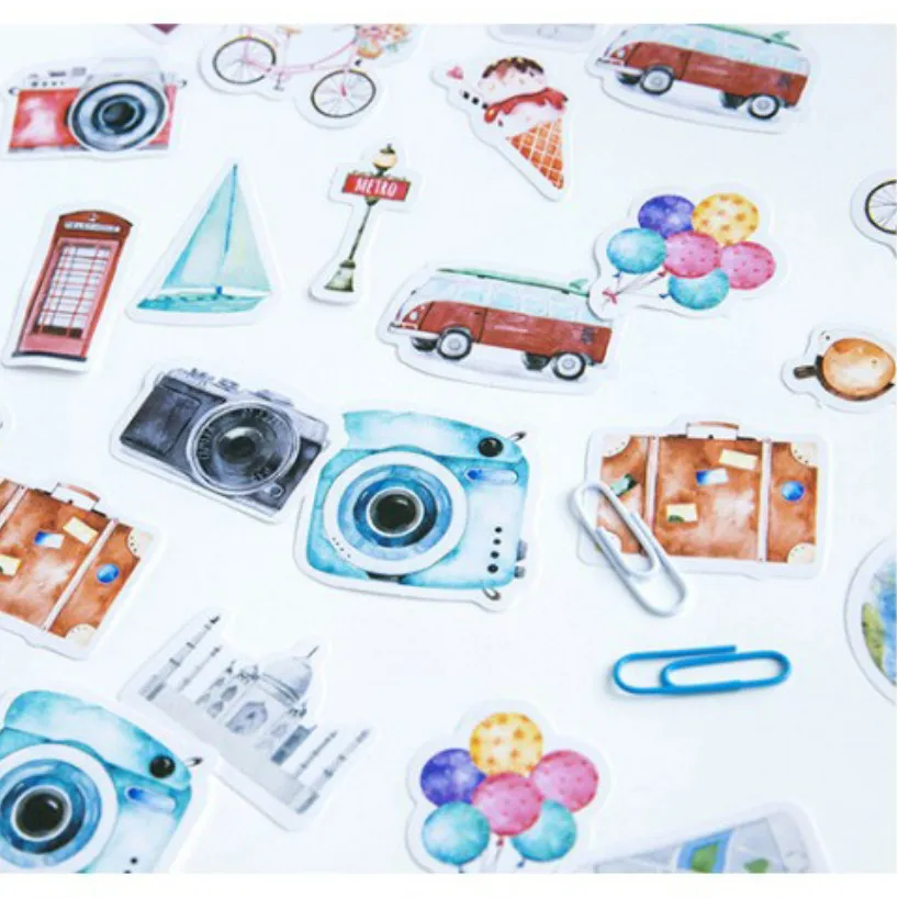 46 Pcs Pack Person Journey Travel Scenery Label Stickers Decorative Stationery Stickers Scrapbooking DIY Diary Album Stick Label