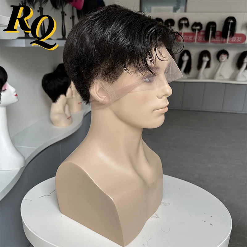 Pre Styled Full Lace Human Hair Wig For Men Toupee Hair System Male Wig Styled Cut Hair Transparent Lace Wig Replacement