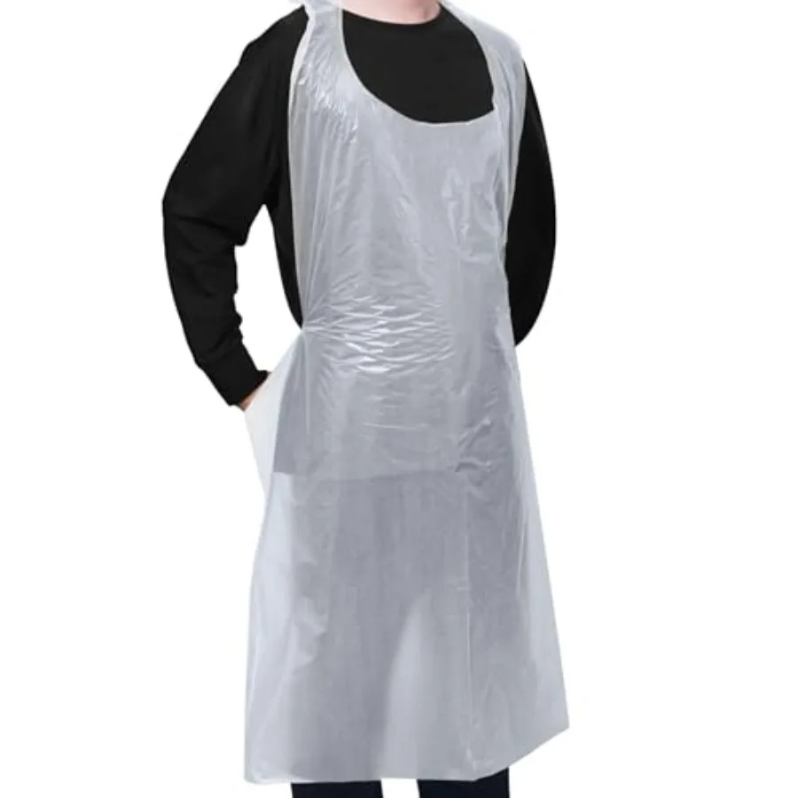 

Yzurbu 100pcs Disposable Apron, 46"x29" Plastic Poly Apron for Kitchen, Party, Painting - White