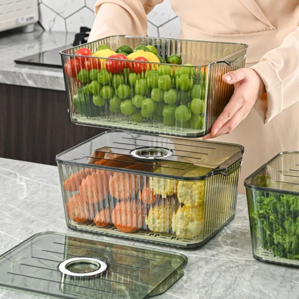 Food-Grade Refrigerator Storage Box Transparent Stackable Fridge Egg Holder with Lid Plastic Kitchen Organizer
