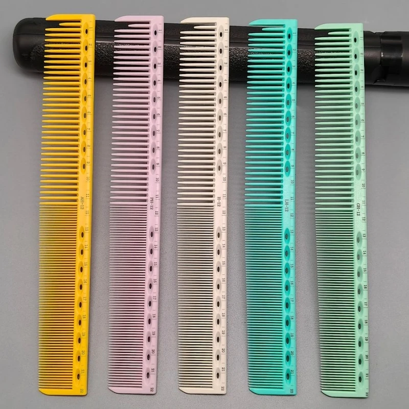 Hair Cutting Comb With Scale Cyan Yellow Ruler Haircut Combs Barber Shop Hairdressing Hairbrush Salon Styling Tools Y0521
