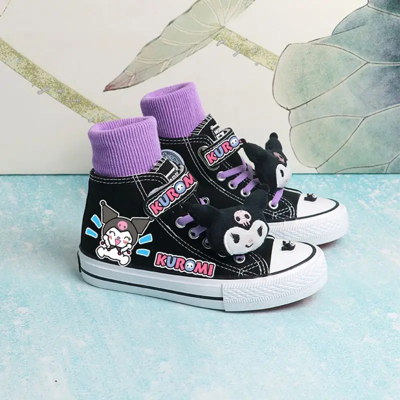 Sanrios My Melody Kuromi pochacco อะนิเมะ Kawaii high TOP รองเท้าผ้าใบเด็กการ์ตูนตุ๊กตากีฬารองเท้าสีขาว sepatu kets anak Laki-Laki