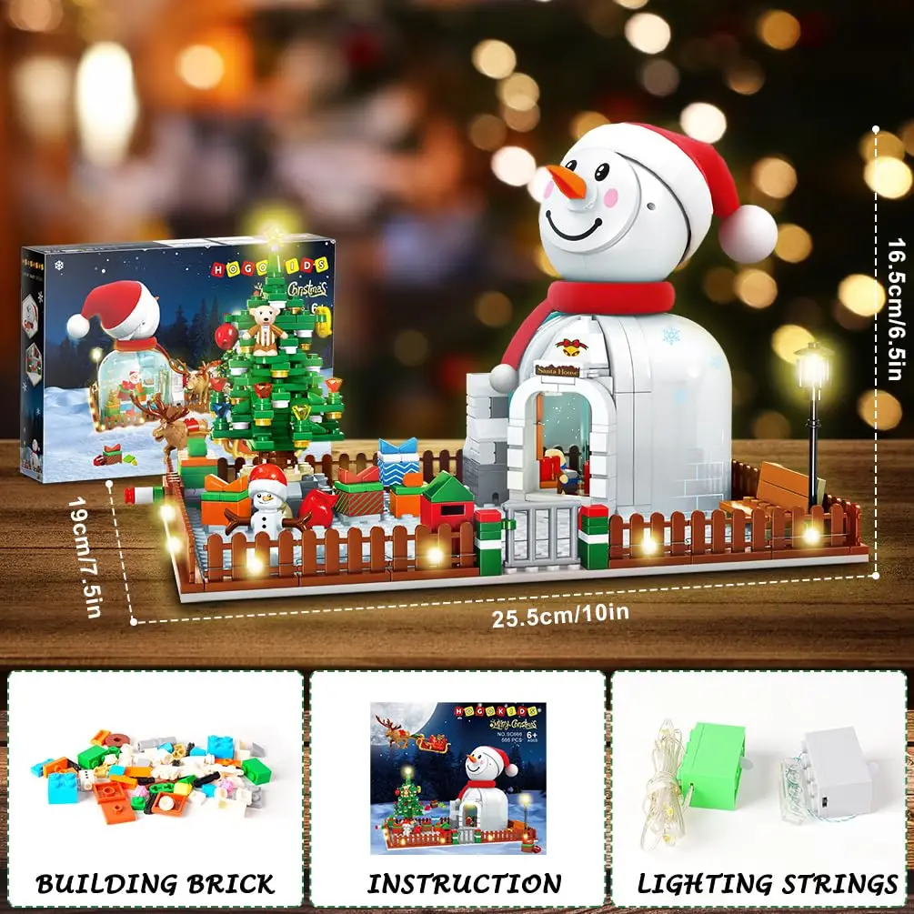 HOGOKIDS คริสต์มาส Santa House Building ชุด LED-Wintertime Snowman Building Block ชุด Xmas Tree Decors ของเล่นสําหรับวัยรุ่น Kid6 +