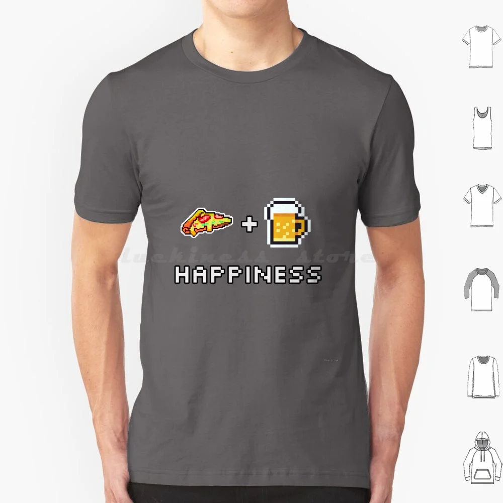 

Beer And Pizza Happiness T Shirt Big Size 100% Cotton Pizza Beer Games Pixel Videogames