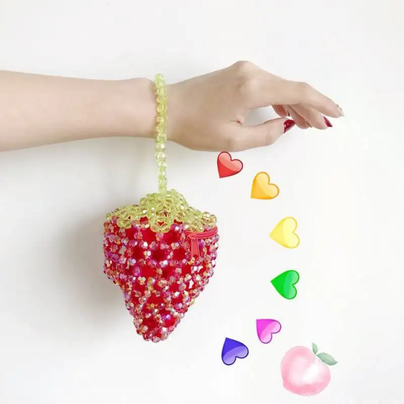 Cute Beaded Strawberry Shape Crossbody Bag Handmade Fruit Design Fashion Purses and Handbags for Women Party Mini Clutch Wedding