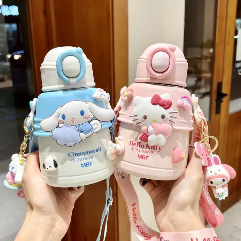 Hot Sanrio Hellokitty Sippy Cup Cute Kids Insulation Cup Cartoon Pochacco Pot Belly Cup Sling Kettle Anime Portable Water Cup