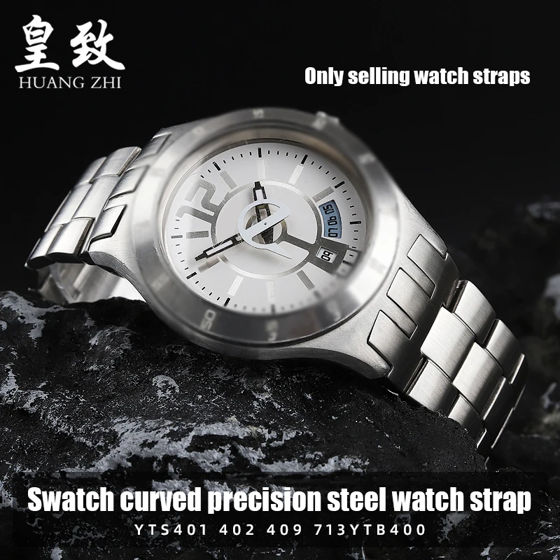 

For Swatch Bracelet YTS401 402 409 713YTB400 Men and women Watch strap Arc Notched Solid Stainless Steel Watch Band 20MM silver