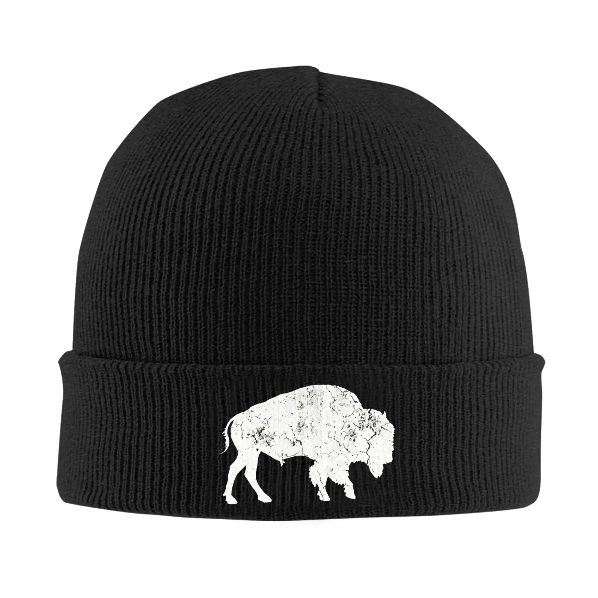 Distressed Buffalo Retro Bison Animal Lover Gifts Winter Skullies Beanies Hat Warm Autumn Knitted Hat Bonnet Caps for Women Men