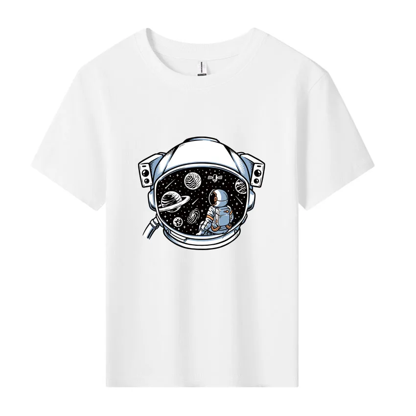 Summer Boys Girls Astronauts Travel in Space Print T-shirt Fashion Pattern Design TShirt Children Streetwear Tops Clothing