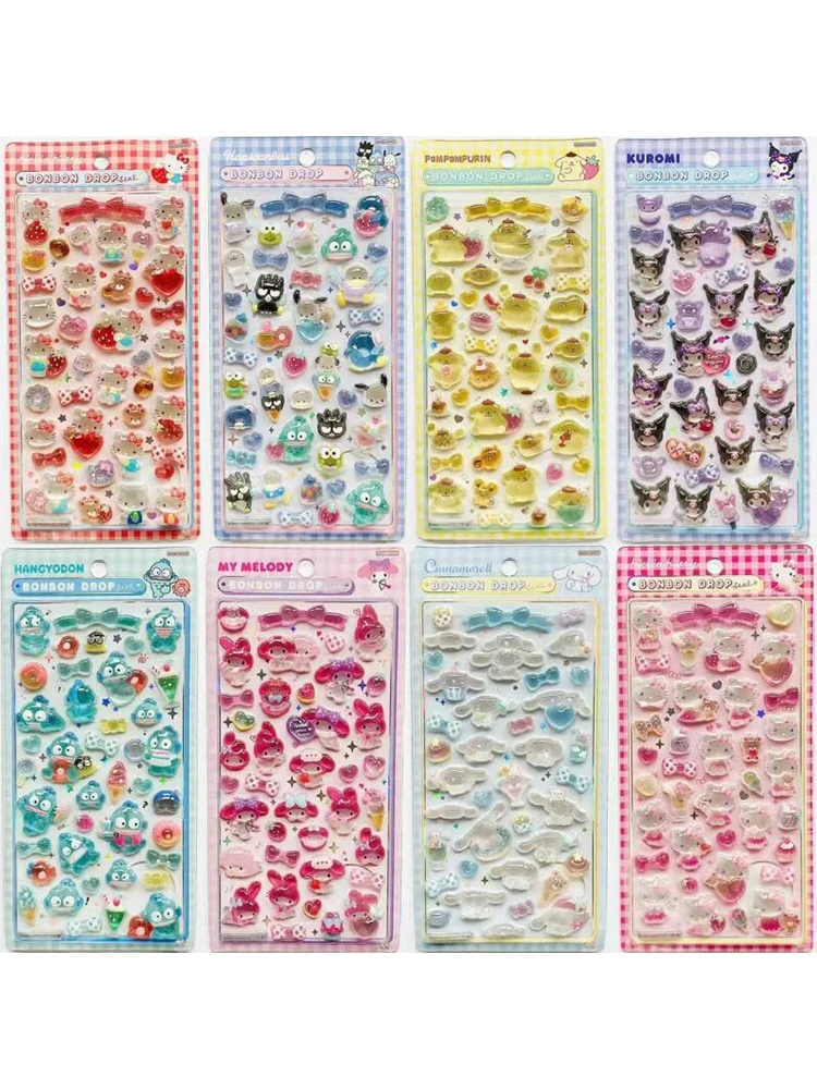 1/8 Stück Kuromi Cinnamoroll Aufkleber 3D Anime Sticker Transparente Kristall-Jelly-Dekorationen für Handyhüllen DIY Spielzeug