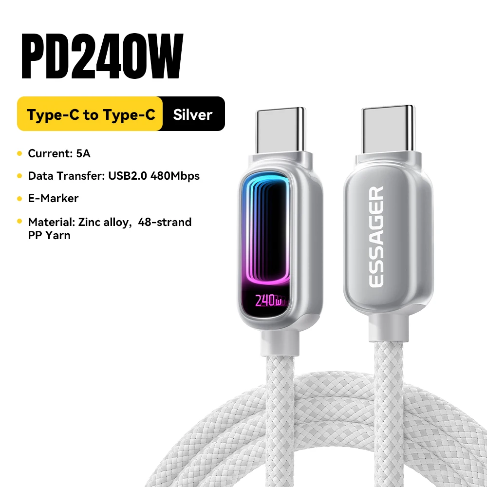 Essager 240W USB-C zu USB-C Kabel 100W PD3.1 Schnellladung für MacBook Laptop iPhone 17 16 15 Pro Max iPad Samsung Typ-C Kabel
